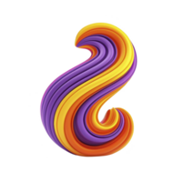 This features vibrant, abstract 3D swirl with layers of purple, orange, and yellow, creating dynamic and colorful design. smooth curves and bright colors evoke sense of energy and creativity png