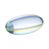 transparent, oval shaped glass object with smooth surface reflects light, creating subtle rainbow effect. object appears delicate and elegant, showcasing its clarity and simplicity png
