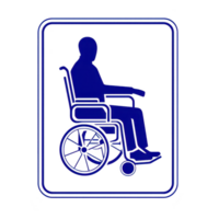 blue wheelchair symbol signifying accessibility, featuring person sitting wheelchair within rectangular frame. This icon is commonly used to indicate facilities or areas that are accessible to png