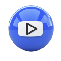 glossy blue sphere with play button icon symbolizes digital media and online streaming. reflective surface adds modern and sleek touch png