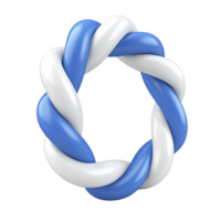 twisted blue and white ring with glossy finish creates modern and abstract design. intertwined colors form seamless loop, evoking sense of unity and balance png