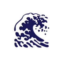 This features stylized depiction of wave, reminiscent of traditional Japanese art. wave is shown dynamic, flowing form with splashes, capturing sense of movement and energy.Wave illustration with png