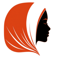 silhouette of woman face in profile is adorned with flowing red headscarf, creating striking contrast against transparency background. design is elegant and minimalist png