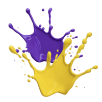 vibrant splash of purple and yellow paint collides in mid air, creating energetic and dynamic visual. contrasting colors blend slightly at edges, showcasing fluid motion png