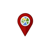 red map pin icon with colorful map design in center, symbolizing location or navigation. pin is isolated on transparency background, representing travel or direction png
