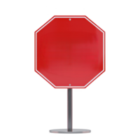 red octagonal sign with no text stands on metal pole, symbolizing stop sign. sign is isolated on transparency background, emphasizing its shape and color png