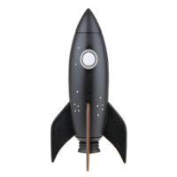 sleek black rocket shaped object with minimalist design, featuring round window and small white dots, stands upright. Its smooth surface and aerodynamic shape evoke sense of futuristic exploration png