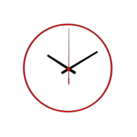 minimalist wall clock with red circular frame and black hands, set against transparent background, conveys simplicity and elegance png