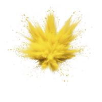 vibrant explosion of yellow powder forms dynamic starburst shape against transparency background, creating striking visual effect. burst of color conveys energy and movement png