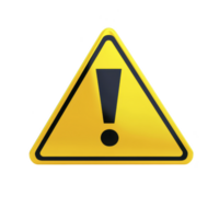 yellow triangular warning sign with bold black exclamation mark in center, symbolizing caution or alert. sign is commonly used to indicate potential hazards or important notices png