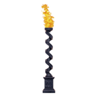 tall, spiraling torch with vibrant flame sits atop decorative pedestal, creating dramatic and artistic display. twisting design adds dynamic element to fiery sculpture png