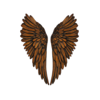 Brown angel wings with detailed feathers are symmetrically spread, evoking sense of freedom and grace. intricate texture and natural color create realistic and artistic impression png