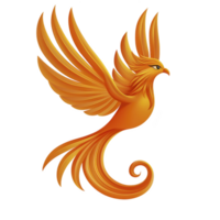 vibrant orange phoenix with elegant, flowing feathers and fierce expression, symbolizing rebirth and renewal. mythical bird is depicted in mid flight, showcasing its majestic wings png