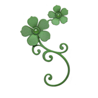 decorative green floral design features two stylized flowers with swirling stems, creating elegant and artistic pattern. vibrant green color adds fresh and lively touch png