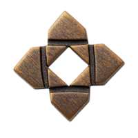 wooden geometric design featuring four diamond shaped pieces arranged symmetrically, creating central square opening. texture is rustic, with warm brown finish png