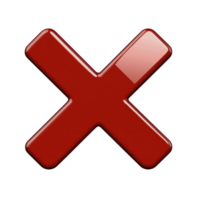 shiny red 3D cross symbol, often used to indicate errors or cancellations, stands out against plain background. glossy finish adds modern touch to design png