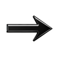 sleek black arrow pointing to right, with glossy finish and three dimensional appearance, stands out against plain background. arrow design is modern and bold png