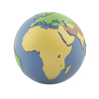3D rendering of Earth showcases continents like Africa and Europe with textured surfaces, surrounded by blue oceans. globe is isolated on transparency background, emphasizing its spherical shape png