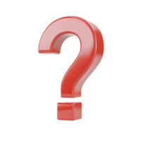 shiny red question mark stands upright against transparency background, symbolizing inquiry and curiosity. 3D design adds depth and modern touch to classic punctuation mark png