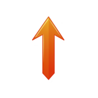 vibrant orange arrow pointing upwards symbolizes direction and progress. glossy finish adds modern touch, making it ideal for design projects or presentations png
