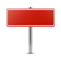 blank red rectangular sign with white border is mounted on silver pole, isolated on transparency background. sign is simple and eye catching, suitable for various uses png