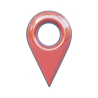 glossy red location pin icon with shiny surface, symbolizing navigation and mapping. pin is isolated on transparency background, emphasizing its sleek and modern design png