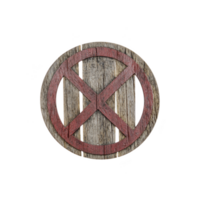 weathered wooden shield with red X design, evoking rustic and historical feel. shield aged texture and simple pattern suggest medieval or fantasy theme png