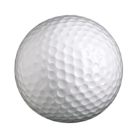 close up image of white golf ball showcasing its textured dimples, isolated on transparency background. smooth surface and spherical shape are clearly visible png
