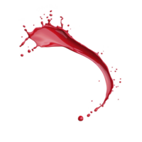 Dynamic splash of red liquid captured mid air, showcasing fluid motion and vibrant color against transparency background. splash forms elegant arc with droplets scattered around png
