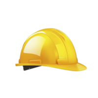 Bright yellow construction hard hat is shown, symbolizing safety and protection in industrial environments. helmet is glossy and well defined, emphasizing its importance in construction work png