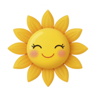 cute, smiling sun with cheerful expression and yellow rays, featuring glossy finish and blushing cheeks, evokes warmth and happiness png