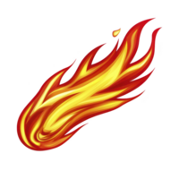 Vibrant illustration of fiery flame with dynamic red and yellow hues, conveying energy and movement. flame shape is stylized, resembling comet or shooting star png