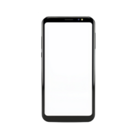sleek black smartphone with blank white screen, isolated on transparency background. device features modern design with minimal bezels, suitable for showcasing apps or digital content png