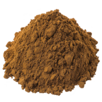 mound of fine brown powder is displayed against transparency background, showcasing its texture and earthy color. powder appears rich and finely ground, suggesting it could be used for culinary png