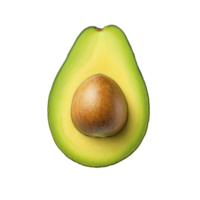 Fresh avocado half with visible seed is displayed against transparency background, showcasing its vibrant green and yellow hues. smooth texture and natural colors highlight its ripeness png