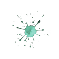 Vibrant turquoise paint splatter with dynamic droplets radiating outward on transparent background, creating artistic and energetic effect png