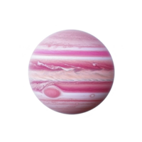 Digitally altered image of Jupiter showcases planet in vibrant pink hues, highlighting its swirling cloud patterns and iconic Great Red Spot in unique color palette png