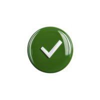Green circular button with white check mark symbolizes approval or confirmation. glossy surface adds modern touch, making it ideal for digital interfaces png