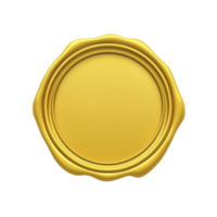 Shiny golden wax seal with smooth, circular design and scalloped edges, symbolizing elegance and authenticity. seal reflective surface adds touch of luxury and sophistication png