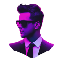 élégant portrait de homme dans costume et cravate, portant des lunettes de soleil, est représenté dans vibrant néon couleurs, création moderne et futuriste ambiance. image dégage confiance et sophistication png
