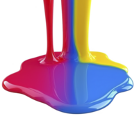 Vibrant streams of red, yellow, and blue paint merge into colorful puddle, creating visually striking and dynamic abstract art piece png