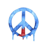 Watercolor peace symbol in blue and red hues, with dripping effect, evokes sense of tranquility and artistic expression. design is simple yet impactful png