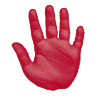 Vibrant red handprint with detailed texture, symbolizing creativity and expression. bold color and clear lines make it striking visual element png