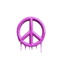 Vibrant pink peace symbol with dripping paint effect stands out against transparency background, conveying message of peace and creativity png
