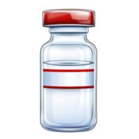 Small glass vial with red cap and two red bands contains clear liquid, often used for medical or laboratory purposes. design is simple and clean png