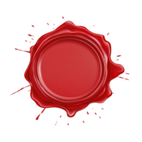Vibrant red wax seal with splattered edges, creating classic and elegant appearance. seal is circular and appears glossy, suggesting traditional method of sealing documents png