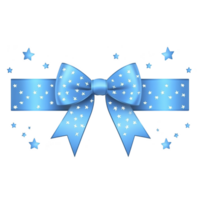 Blue ribbon bow adorned with white stars is surrounded by scattered star shapes, creating festive and cheerful design. bow is tied neatly, adding touch of elegance png