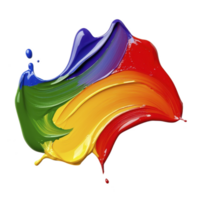 Vibrant splash of multicolored paint featuring blue, red, yellow, and green hues, creating dynamic and artistic expression png