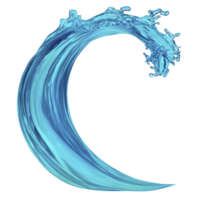 Dynamic splash of water forms graceful, curved wave against transparency background, capturing fluidity and motion of ocean. vibrant blue hues evoke sense of freshness and energy png
