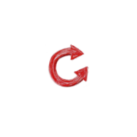 Red, hand drawn refresh icon with two arrows forming circle on transparent background. sketchy style gives it playful and informal appearance png